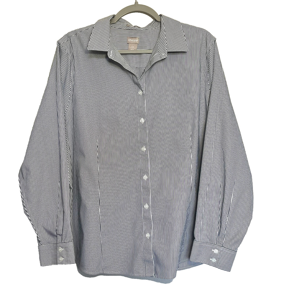 Chicos Striped Button Up Long Sleeve Top Womens 3.5 Size 18 XL Business Career